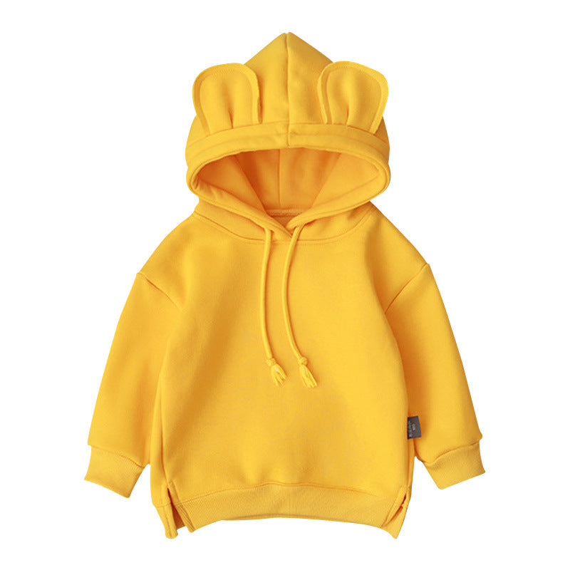 Baby Solid Color Animal Ear Patch Design Autumn Hoodie