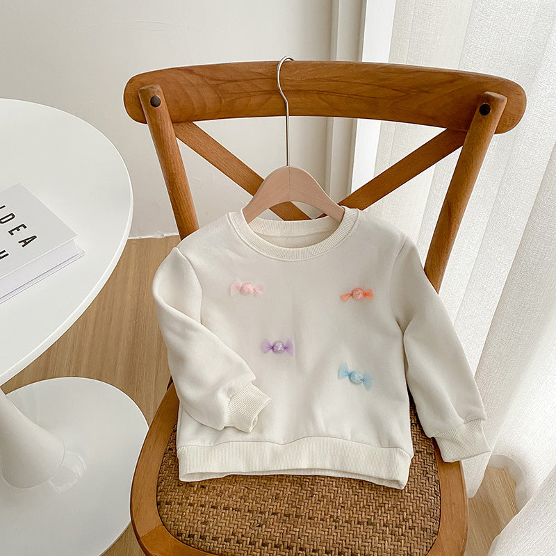Baby Girl 3D Candy Patch Pattern Long Sleeves O-Neck Sweet Hoodies