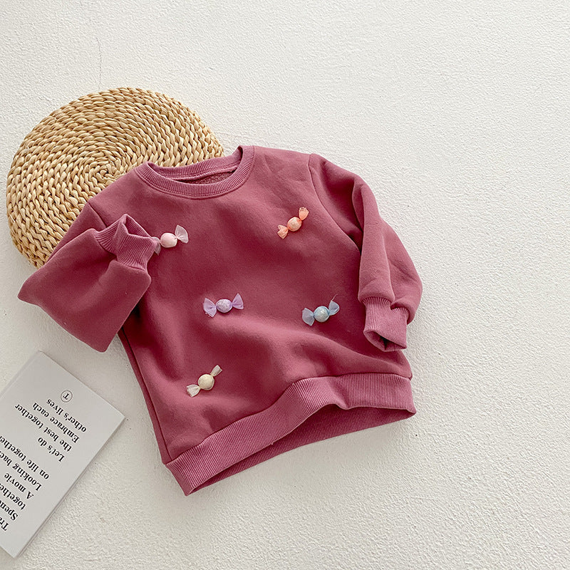 Baby Girl 3D Candy Patch Pattern Long Sleeves O-Neck Sweet Hoodies