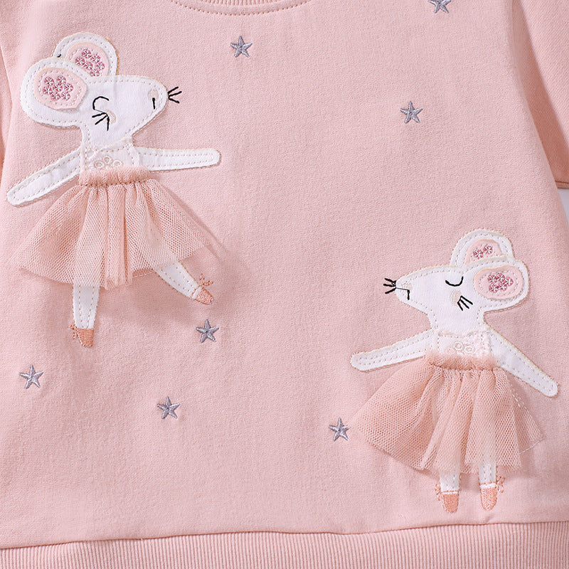 Summer Arrival Dancing Mouse Pattern Short Sleeves Tulle Dress for Stylish Girls