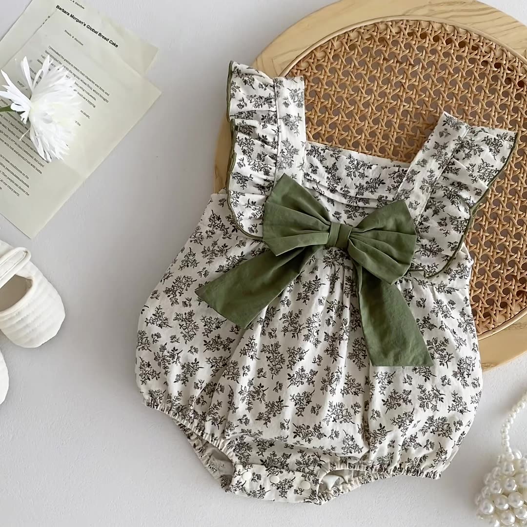 Summer Hot Selling Baby Girls Sleeveless Square Neck Floral Print Onesie
