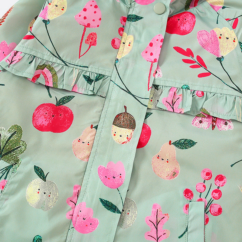 Baby Girl Flower And Fruit Pattern Zipper Design Beautiful Coat Windbreaker