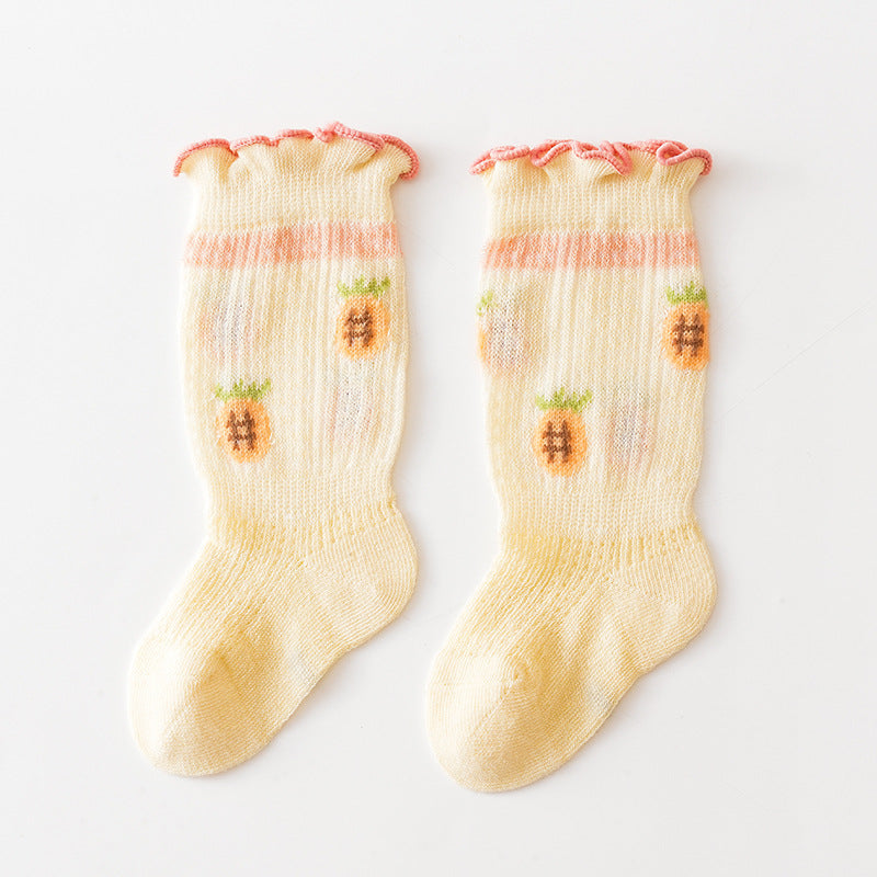 Baby Girl Floral Print Pattern Mesh Breathable High Tube Socks