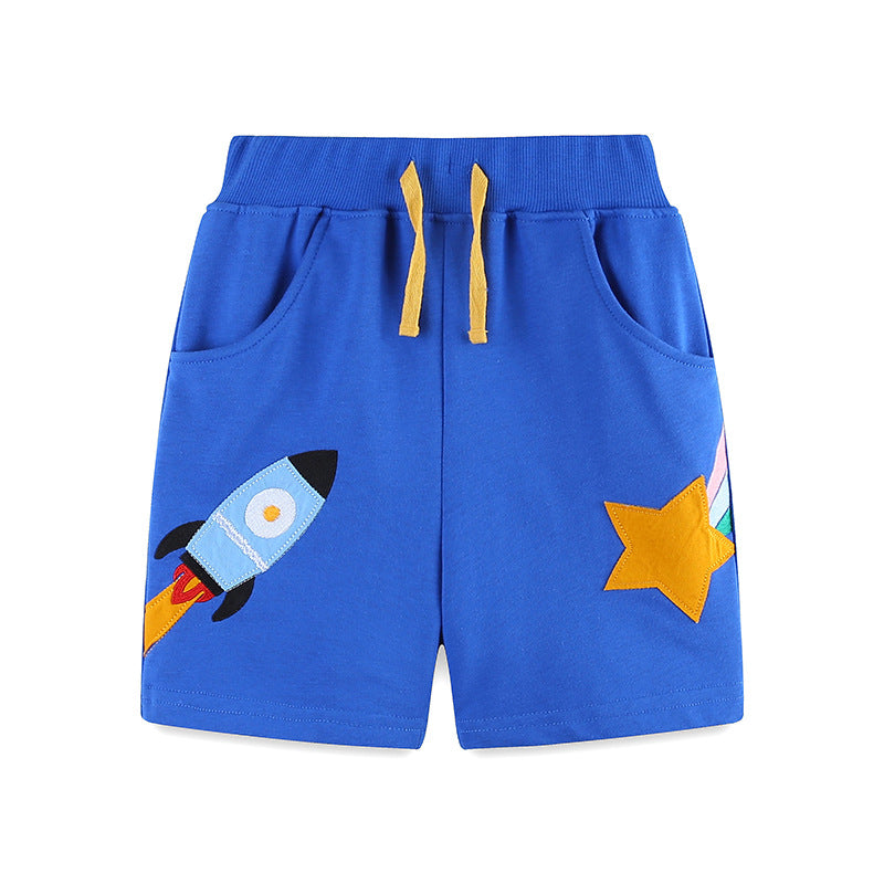 Summer Arrival Kids Boys Cotton Casual Style Cartoon Rocket Pattern Shorts