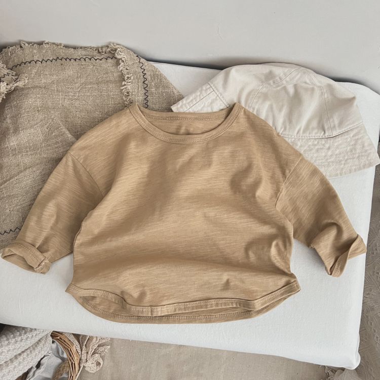 Baby Boy And Girl Solid Color O-Neck Design Long-Sleeved Tops In Spring