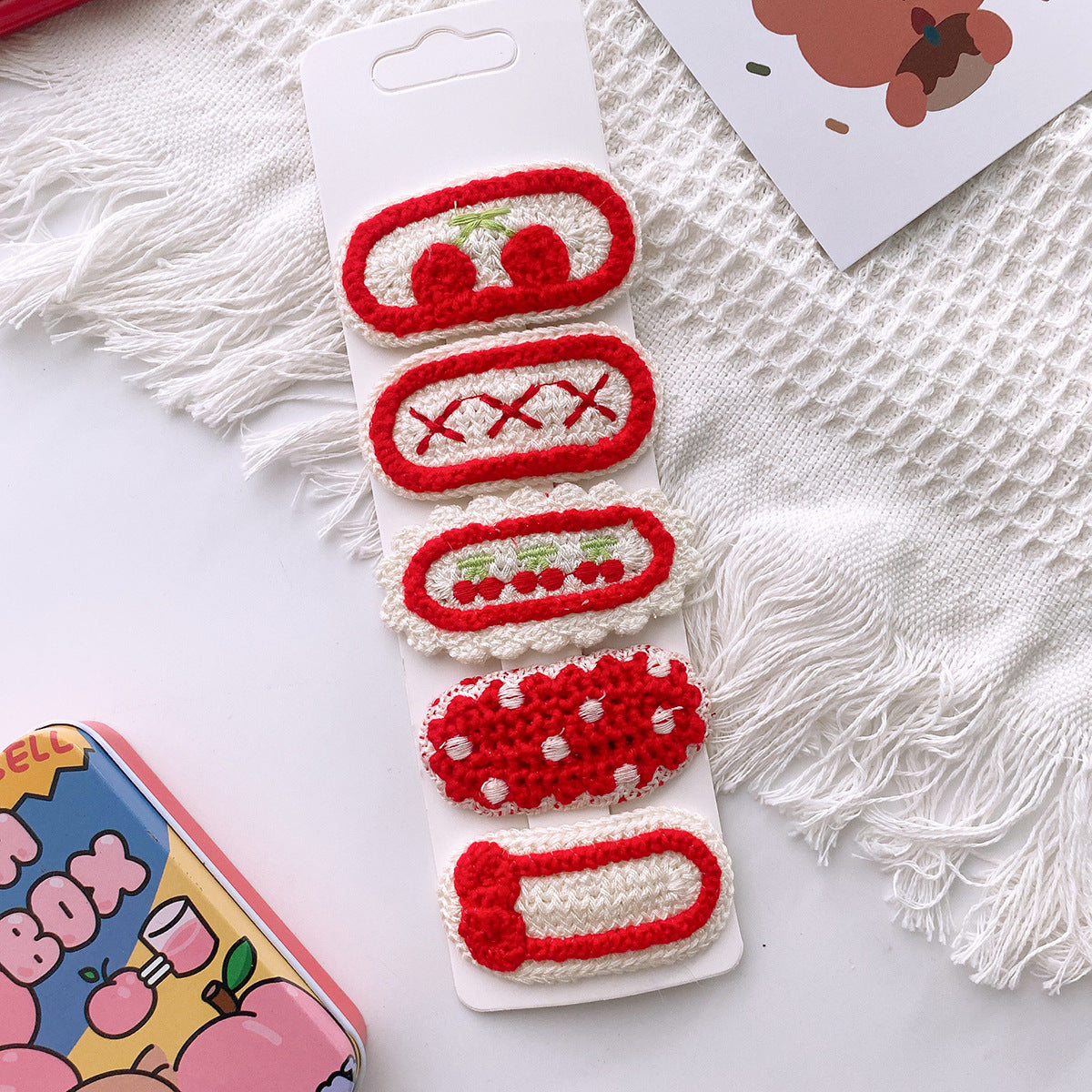 Korean-Style Versatile Knit Hair Clip With Sweet Floral Design For Girly Charm 5-Piece Set