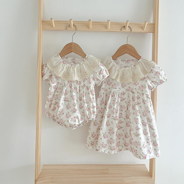 Summer Girls Floral Pattern Ruffle Collar Onesies OR Girls Dress