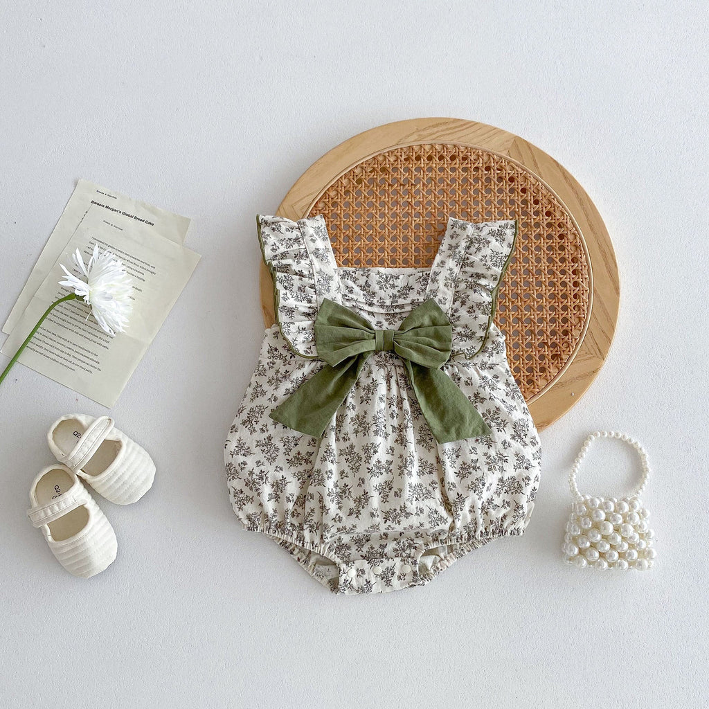 Summer Hot Selling Baby Girls Sleeveless Square Neck Floral Print Onesie