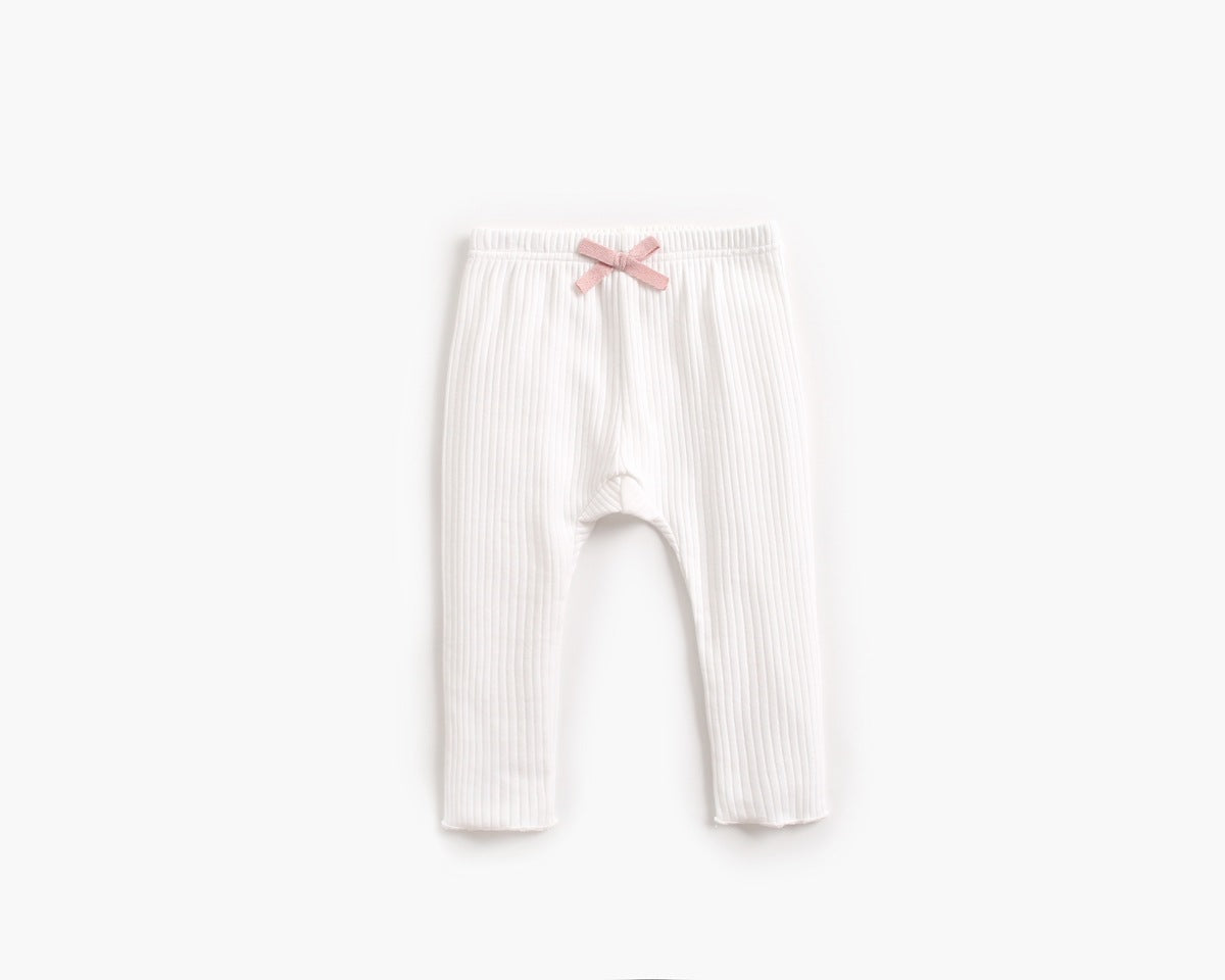 Baby Girl Solid Color Pants Leggings With Bow Decoration