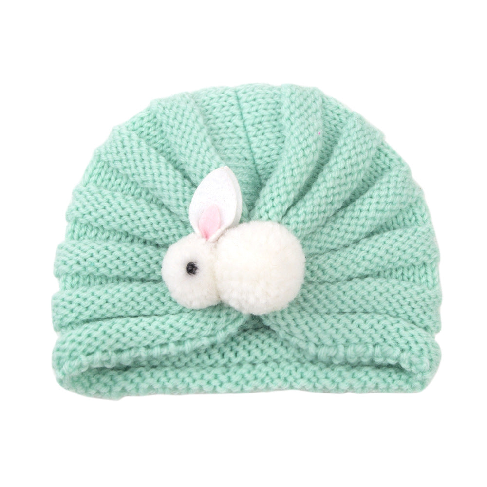 Newborn Baby Solid Color Rabbit Patched Design Wool Knitting Tire Caps