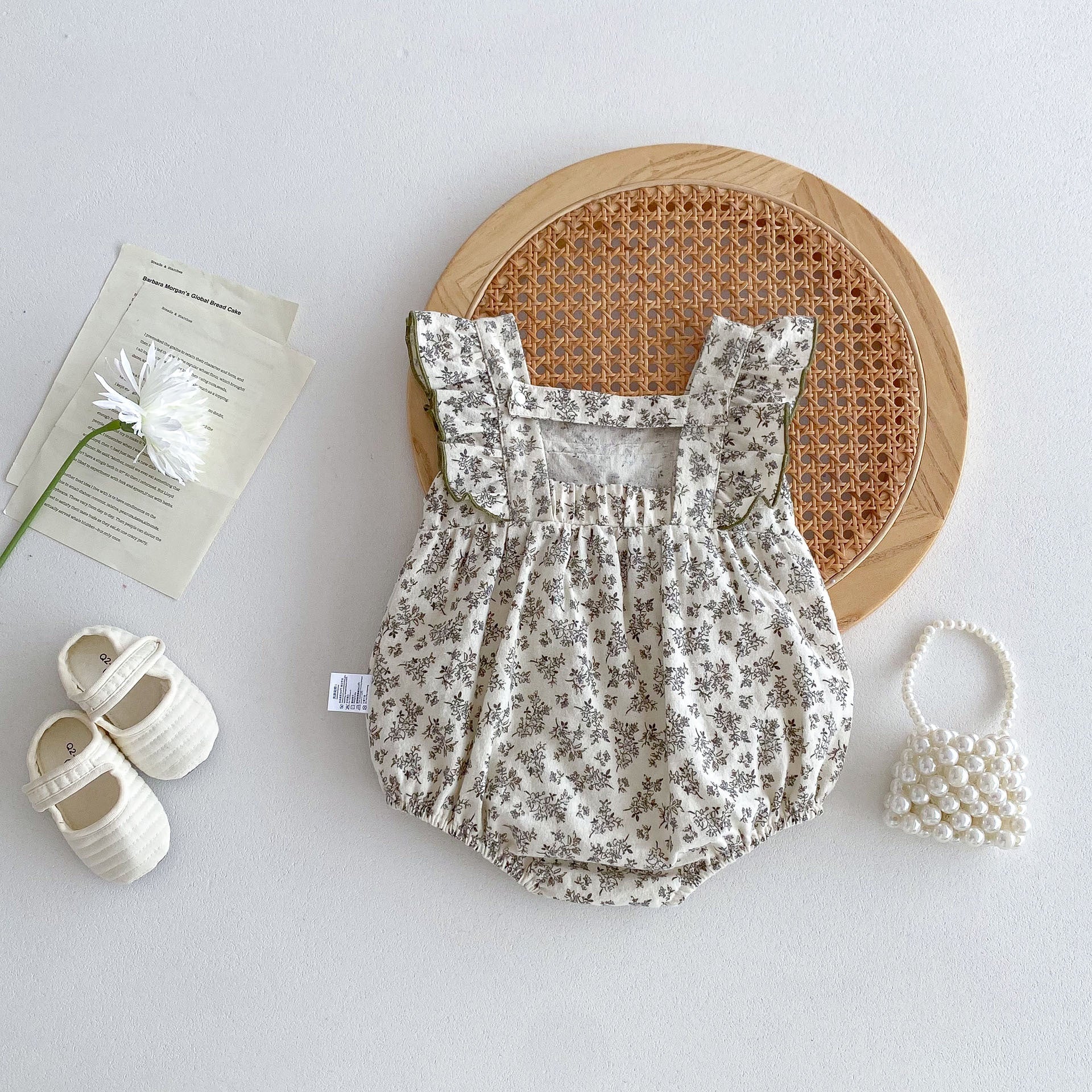 Summer Hot Selling Baby Girls Sleeveless Square Neck Floral Print Onesie