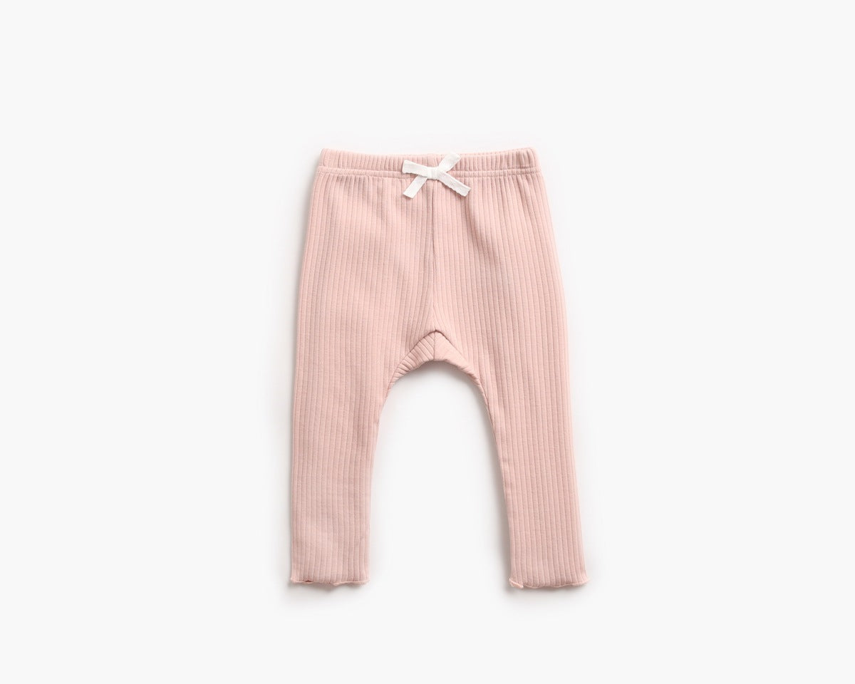 Baby Girl Solid Color Pants Leggings With Bow Decoration