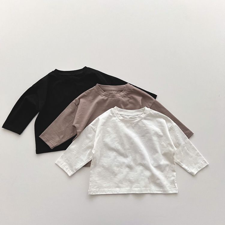 Baby Boy And Girl Solid Color Pullover Design Long-Sleeved Tops