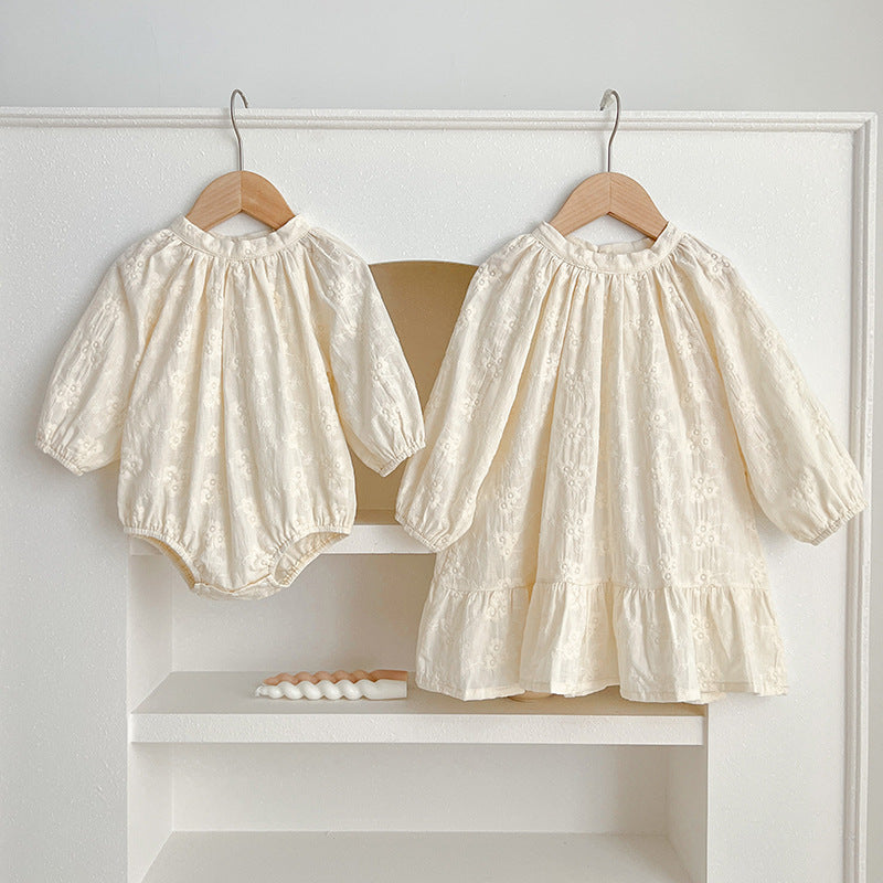 Simple Solid Floral Baby Round Neck Onesies OR Girls Dress