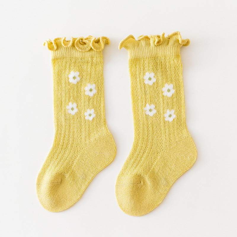 Baby Girl Floral Print Pattern Mesh Breathable High Tube Socks