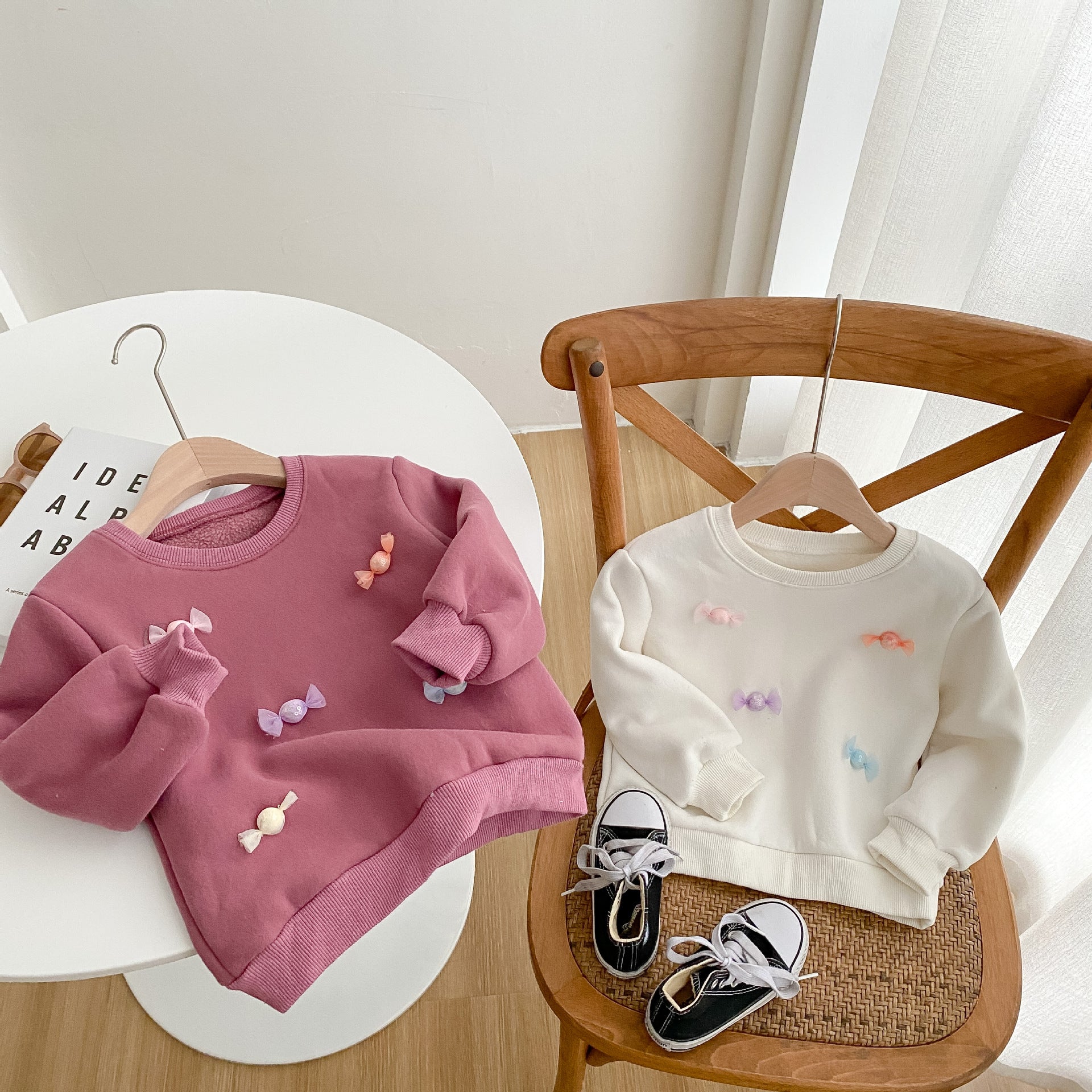 Baby Girl 3D Candy Patch Pattern Long Sleeves O-Neck Sweet Hoodies