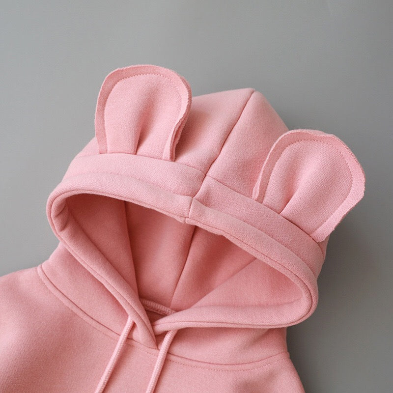 Baby Solid Color Animal Ear Patch Design Autumn Hoodie
