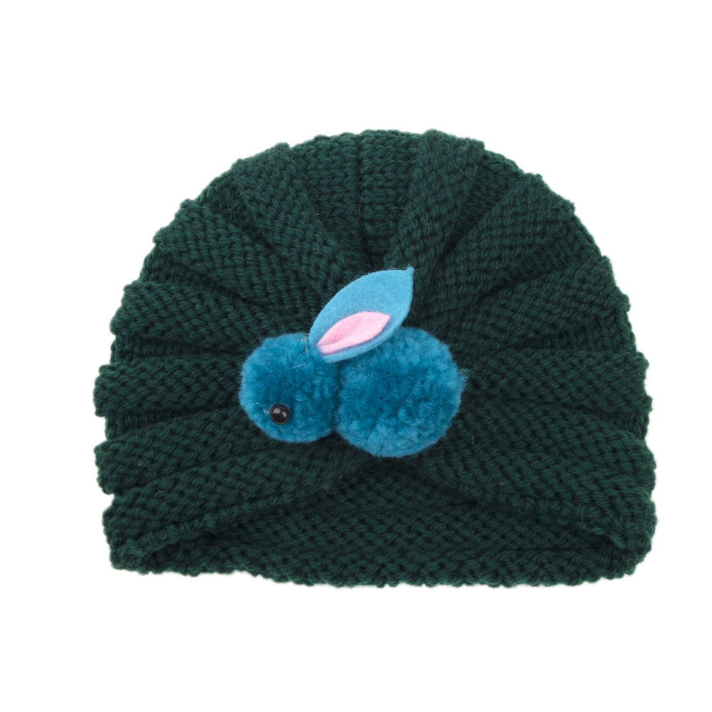 Newborn Baby Solid Color Rabbit Patched Design Wool Knitting Tire Caps