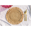 Round natural raffia tabletop with fringes, Woven raffia Placemat