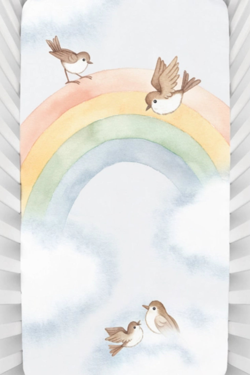 Rainbow & Birds Cotton Sateen Crib Sheet