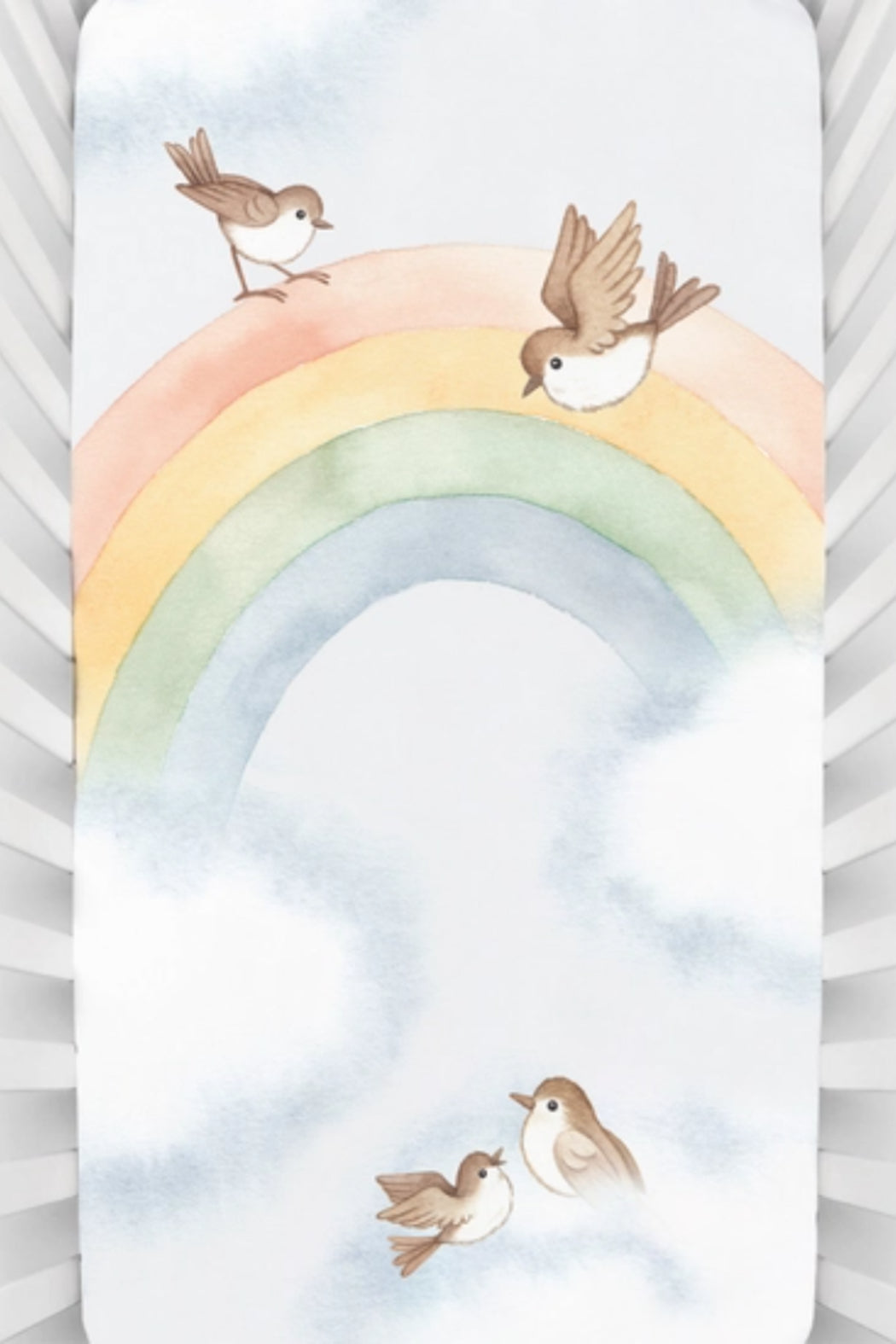 Rainbow & Birds Cotton Sateen Crib Sheet