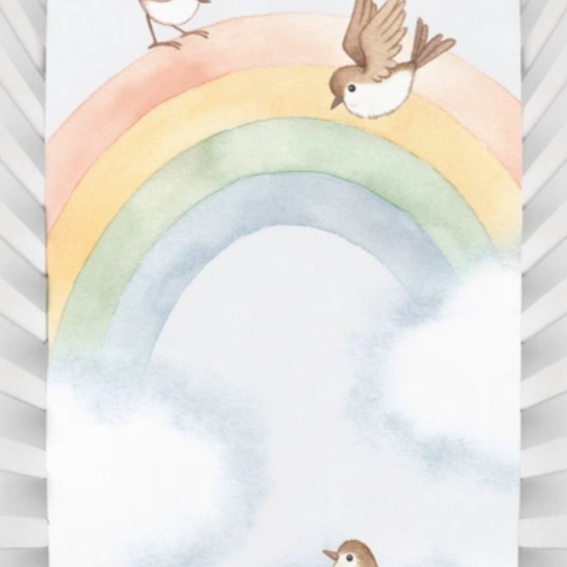 Rainbow & Birds Cotton Sateen Crib Sheet