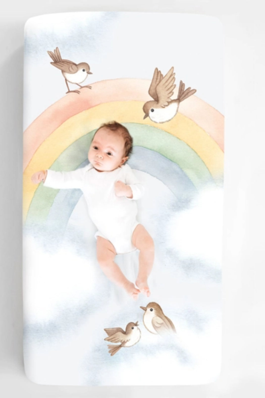Rainbow & Birds Cotton Sateen Crib Sheet