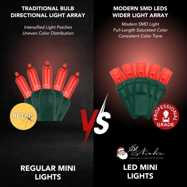 LED Mini Lights 5MM Red Static Green Wire 6" Spacing