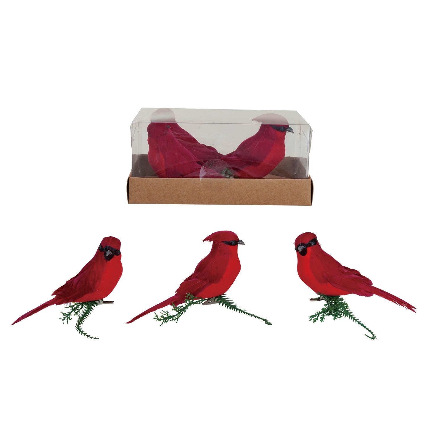 Foam & Feather Cardinal Clip-on Ornaments (Set of 3)