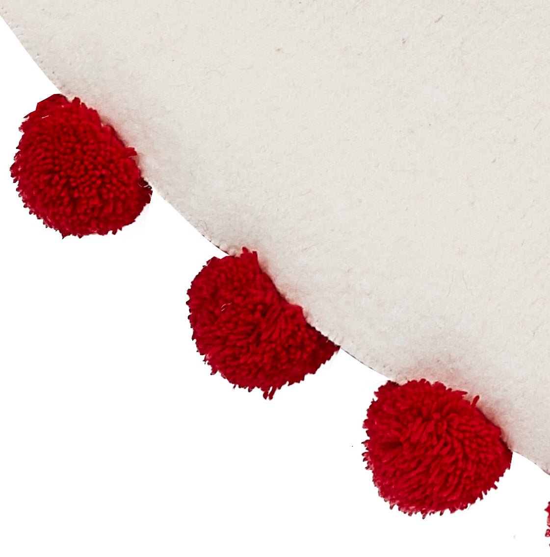 Red Pom Poms Cream Handmade Felt Christmas Tree Skirt - 63" Arcadia Home