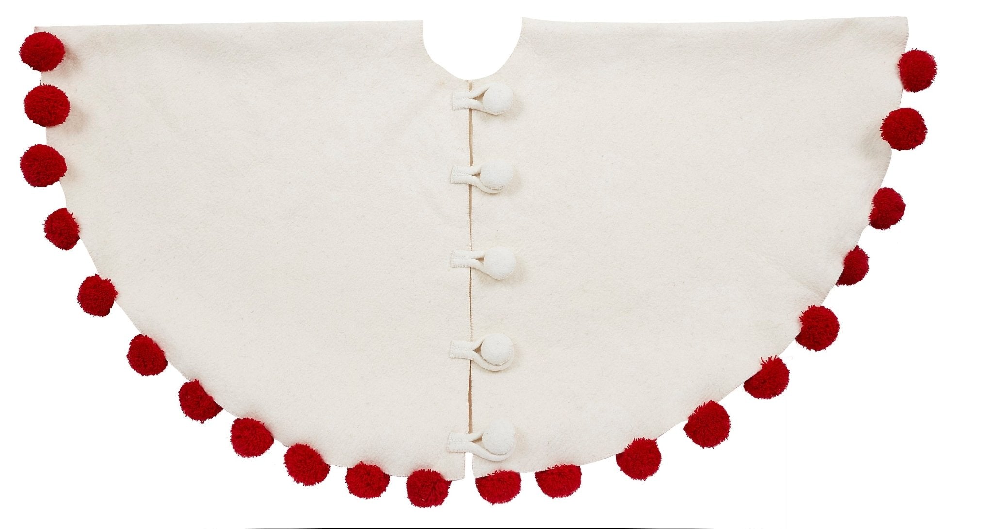 Red Pom Poms Cream Handmade Felt Christmas Tree Skirt - 63" Arcadia Home