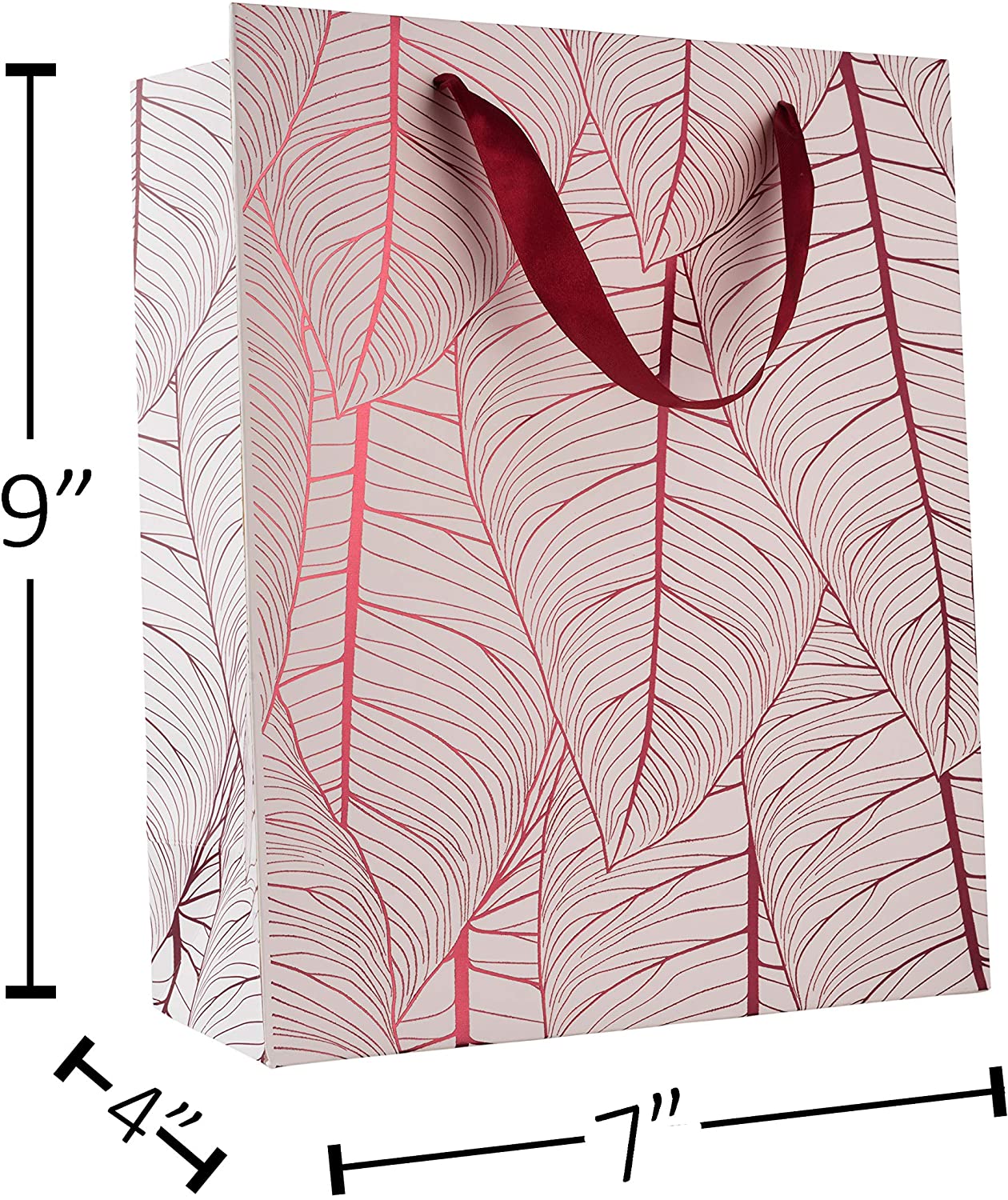 Leaf Design Maroon Gift Bags 12.5"X10.25"X4.75"