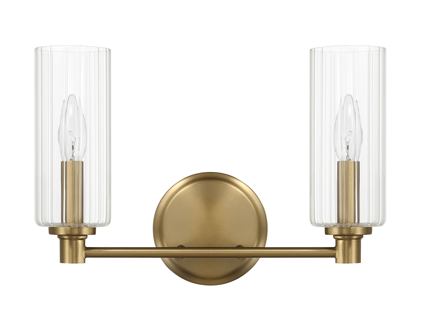 Regal Double Light Vanity With Clear Ribbed Glass - Satin Brass – Prem