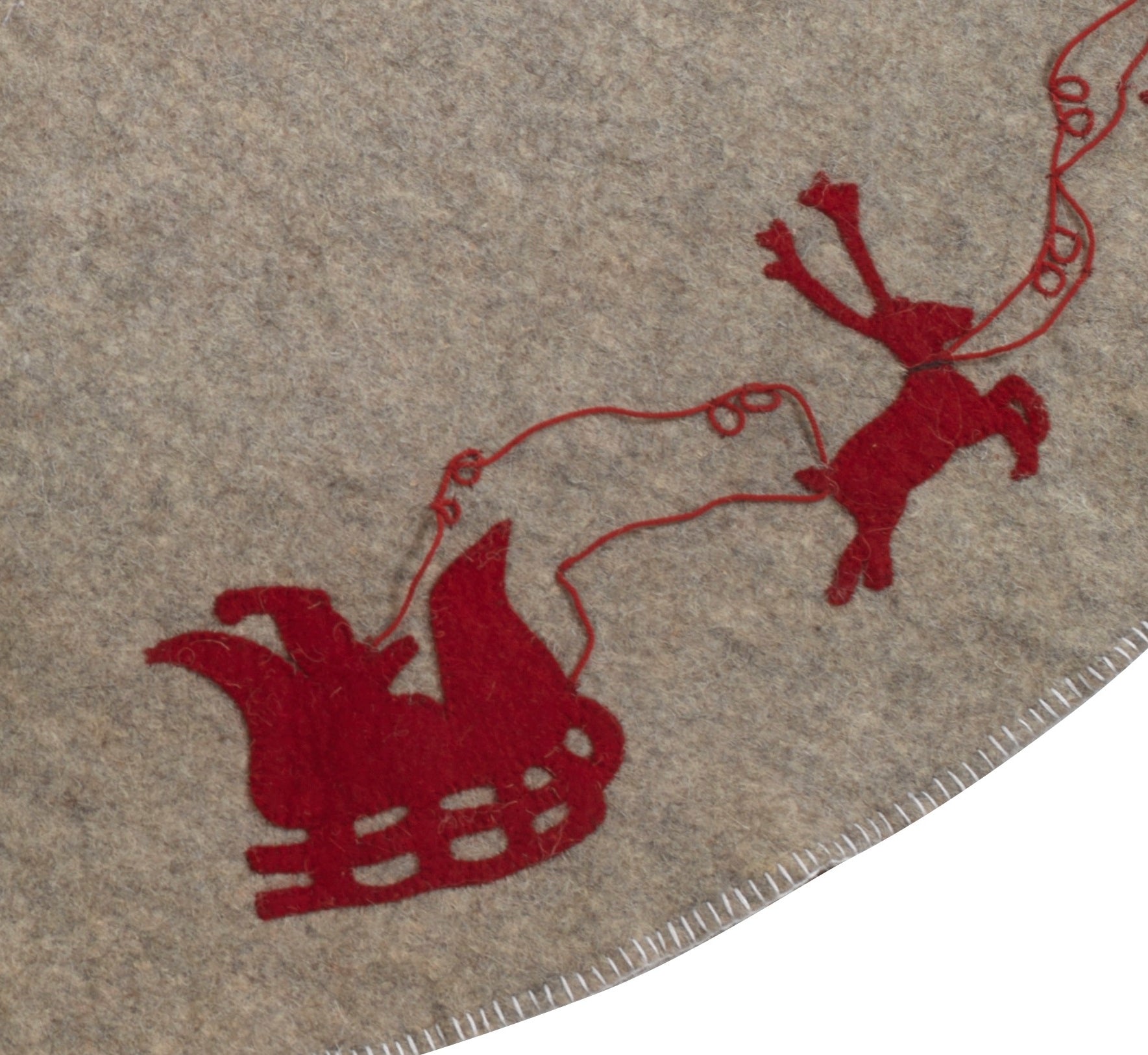 Handmade Reindeer Christmas Tree Skirt- Grey Red Reindeer And Cream Whip Stitch-72" Arcadia Home