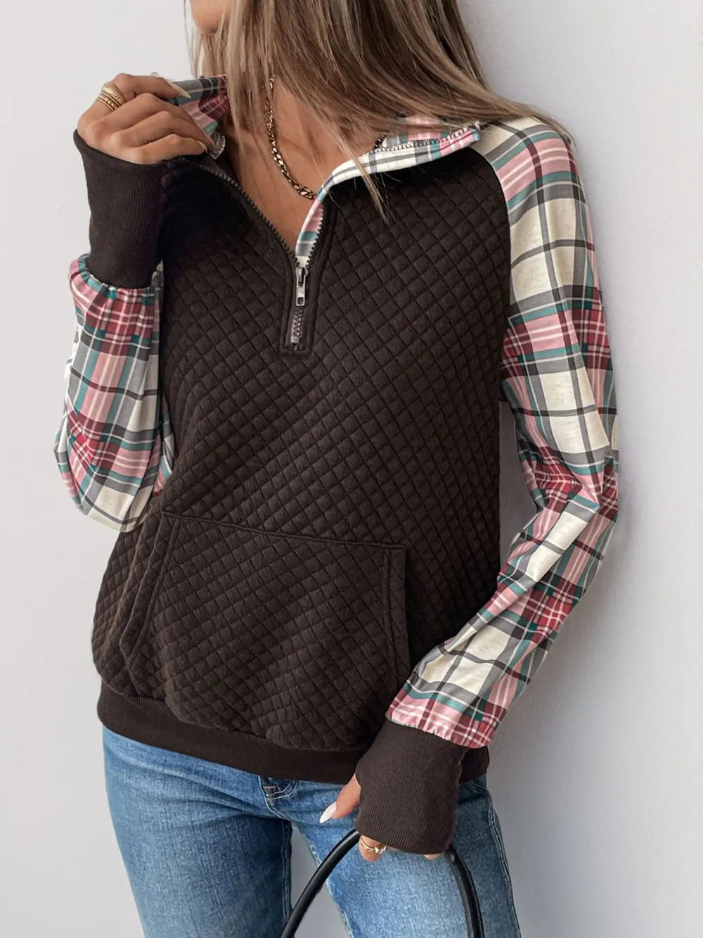 Retro patchwork retro texture pullover hoodie