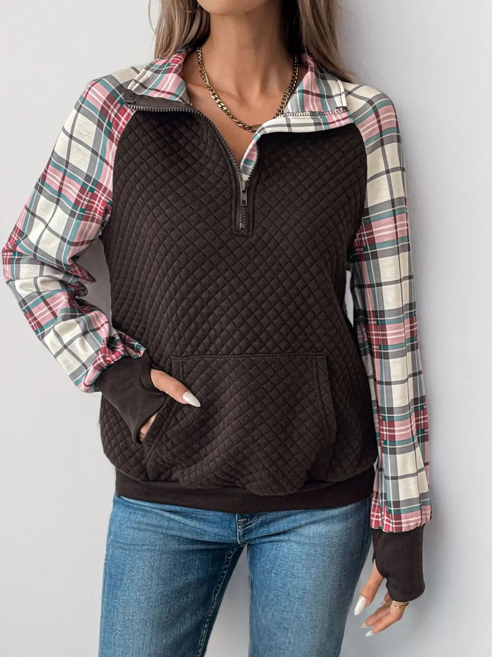 Retro patchwork retro texture pullover hoodie