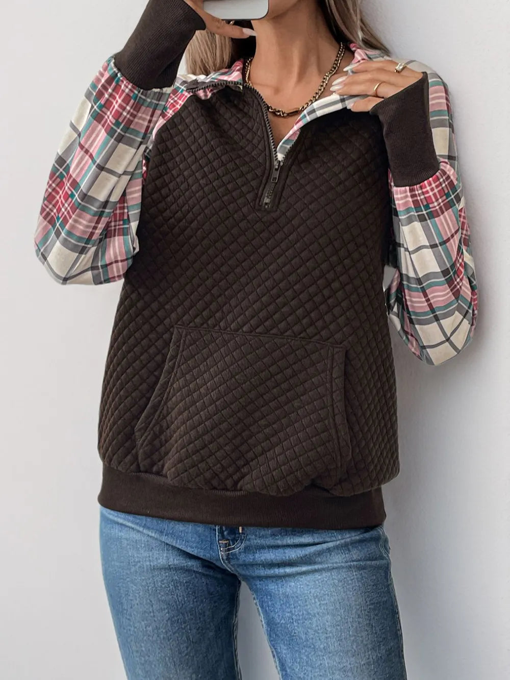 Retro patchwork retro texture pullover hoodie