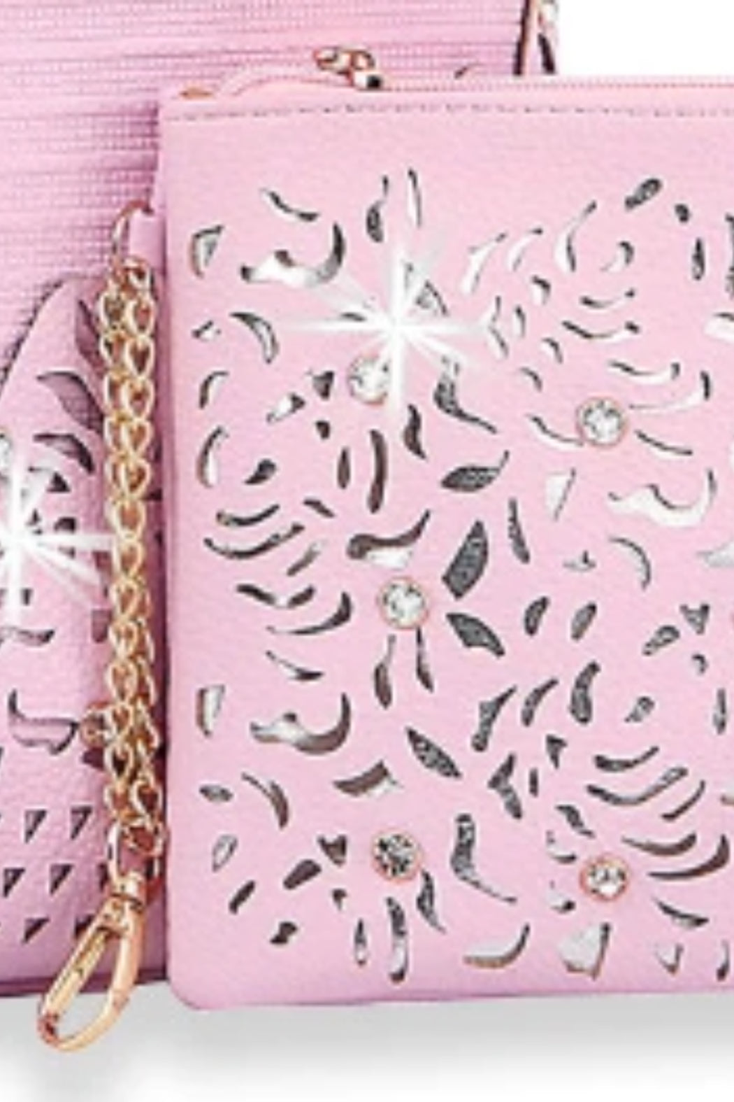 Rhinestone Accented Handbag Set in Pink