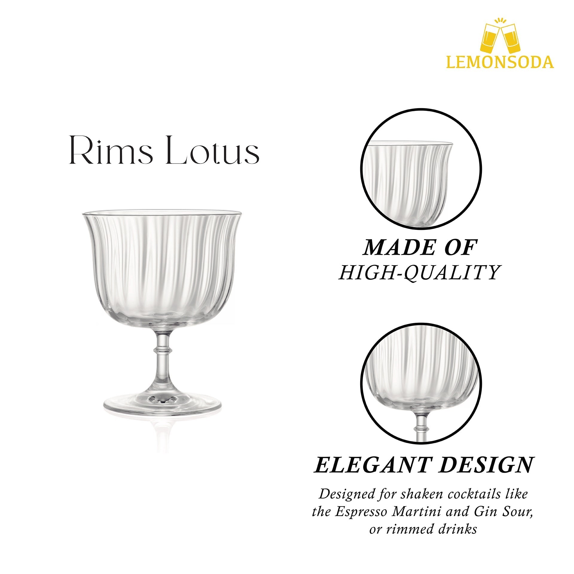 Rims Orient-Coupe Dessert/Paloma Ribbed Martini & Wine Glasses - (Lotus) - 9.25oz