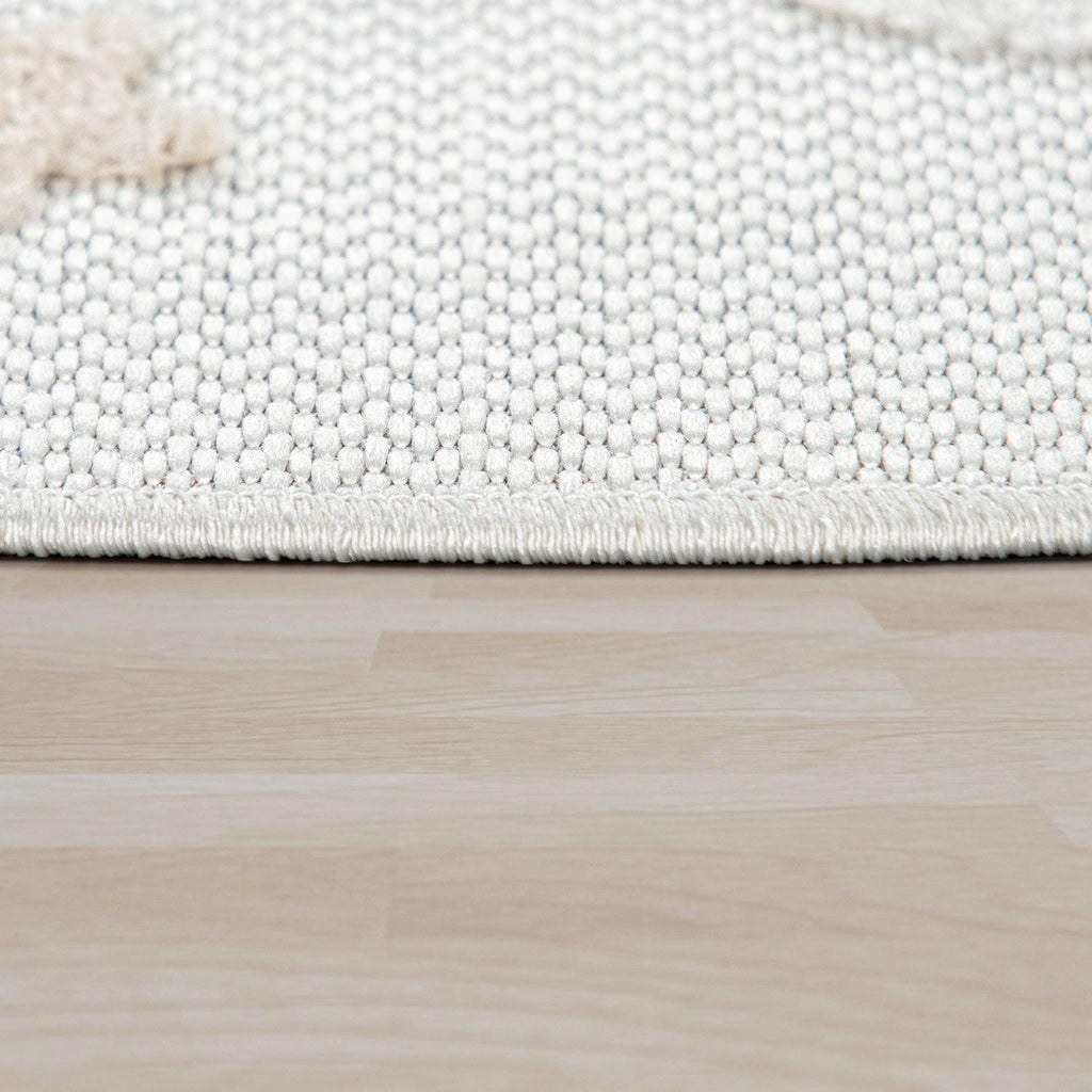 Round Kids Rug Tweet Cuddling Moon & Stars - Cream Beige