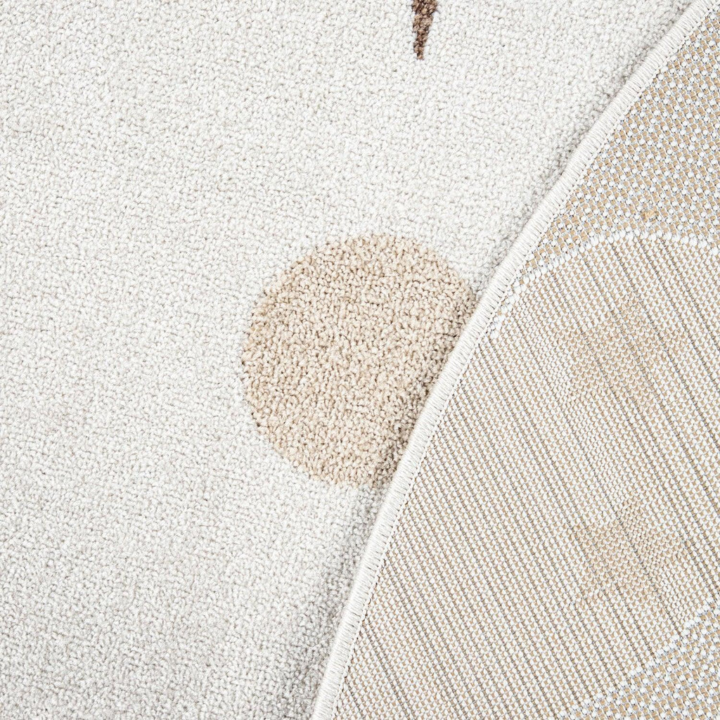 Round Kids Rug Tweet Cuddling Moon & Stars - Cream Beige