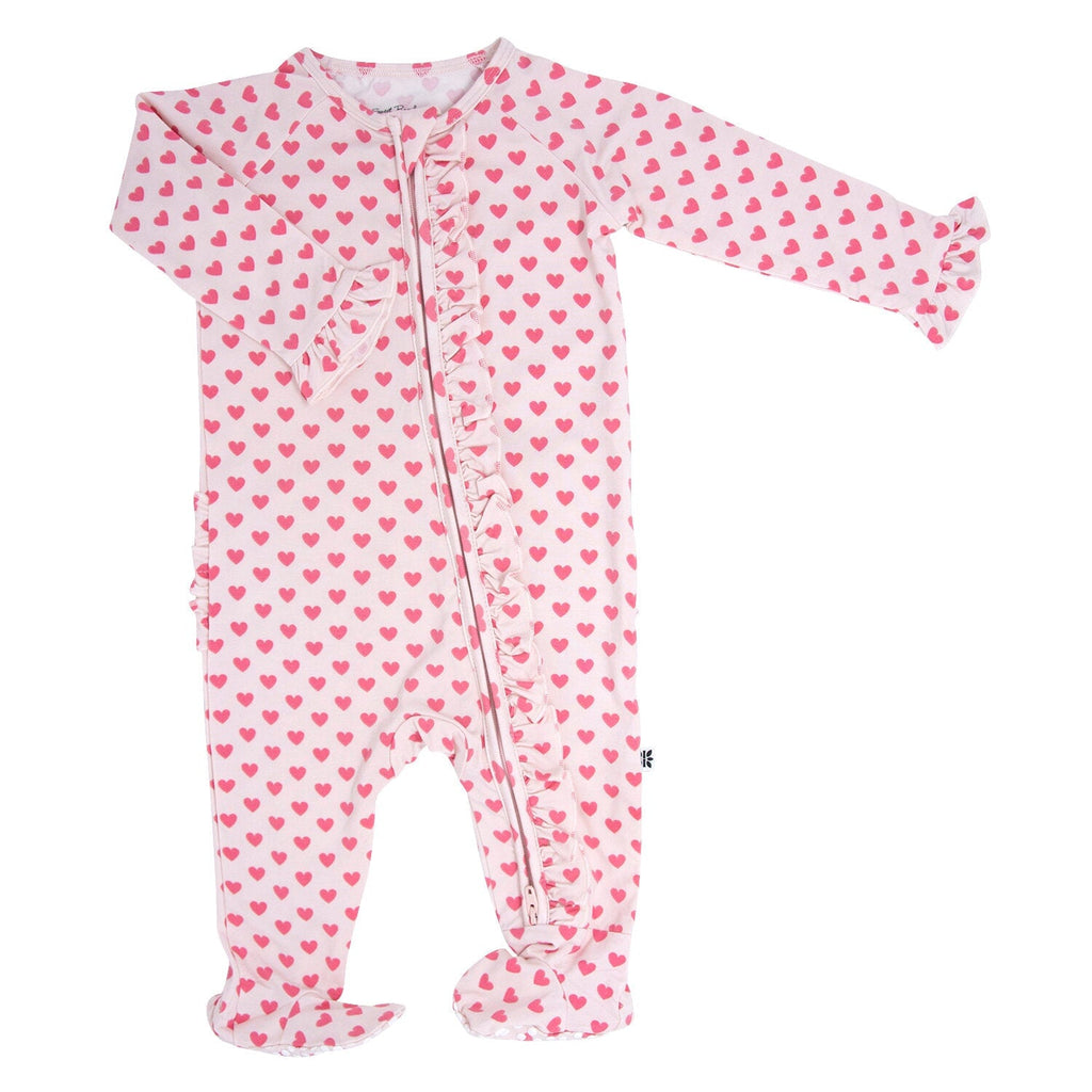 Pink Hearts Ruffle Baby Footie