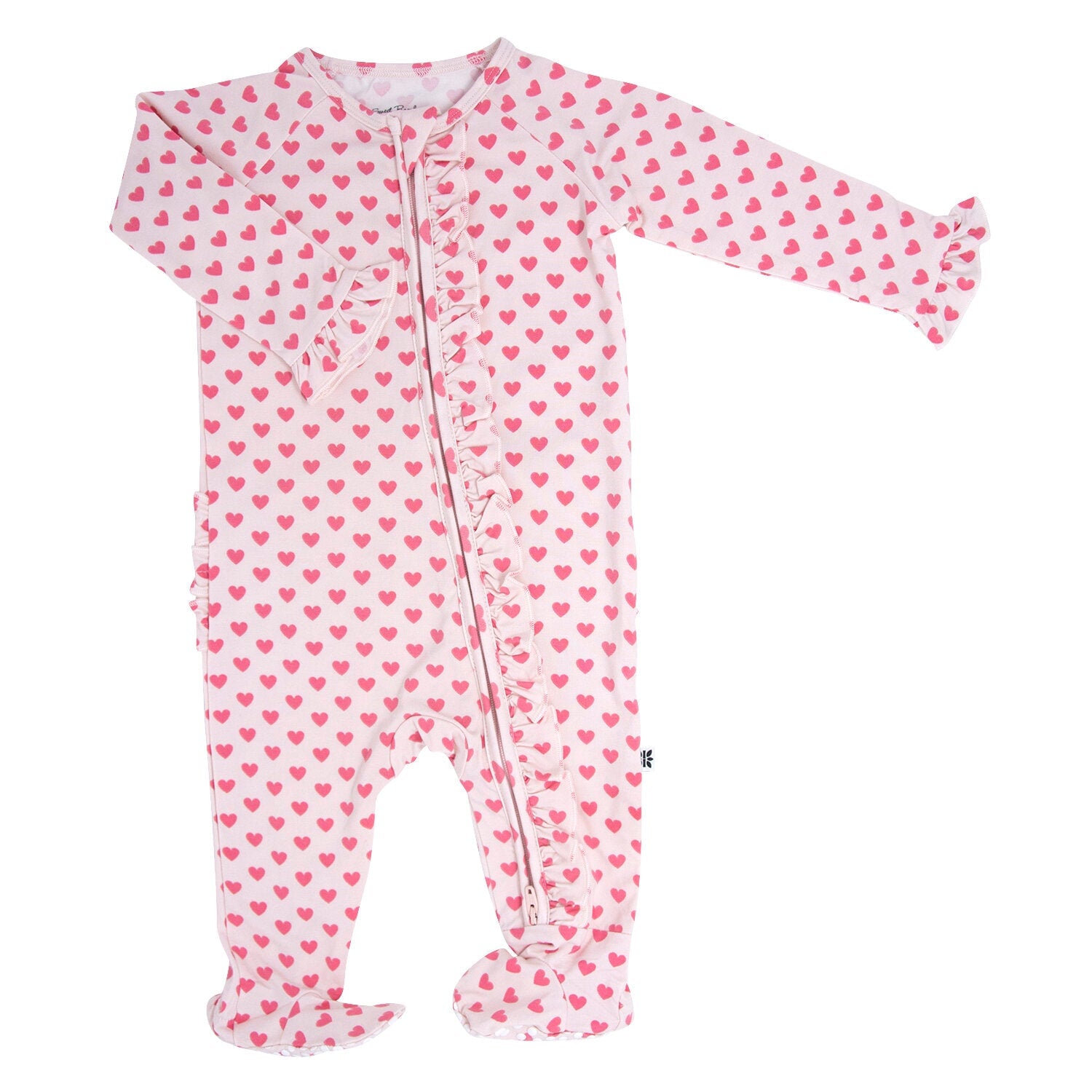 Pink Hearts Ruffle Baby Footie