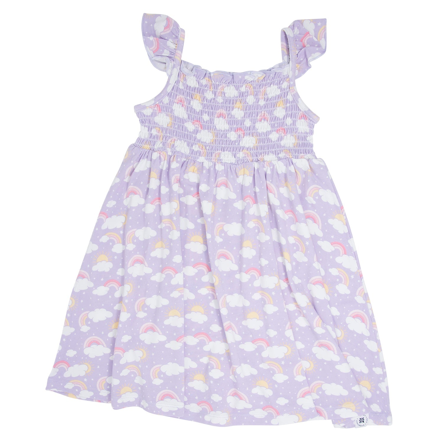 Lavender Rainbows and Clouds Smocked Vintage Dress