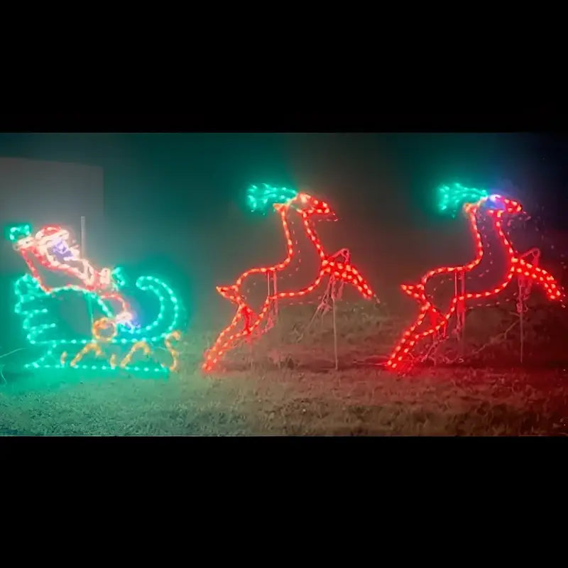 Santa in Sleigh With 2 Leaping Deer - Animated