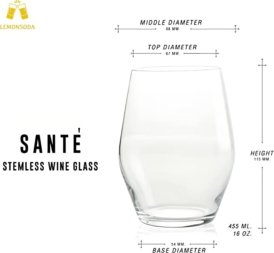 Sante Stemless Crystal Wine Glasses - 15oz