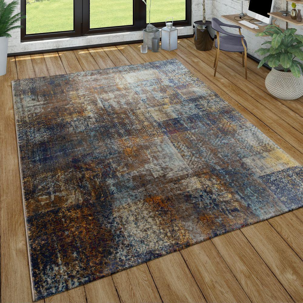 Short-Pile Rug Living Room Used Effect Patchwork Industrial Style Modern Colourful