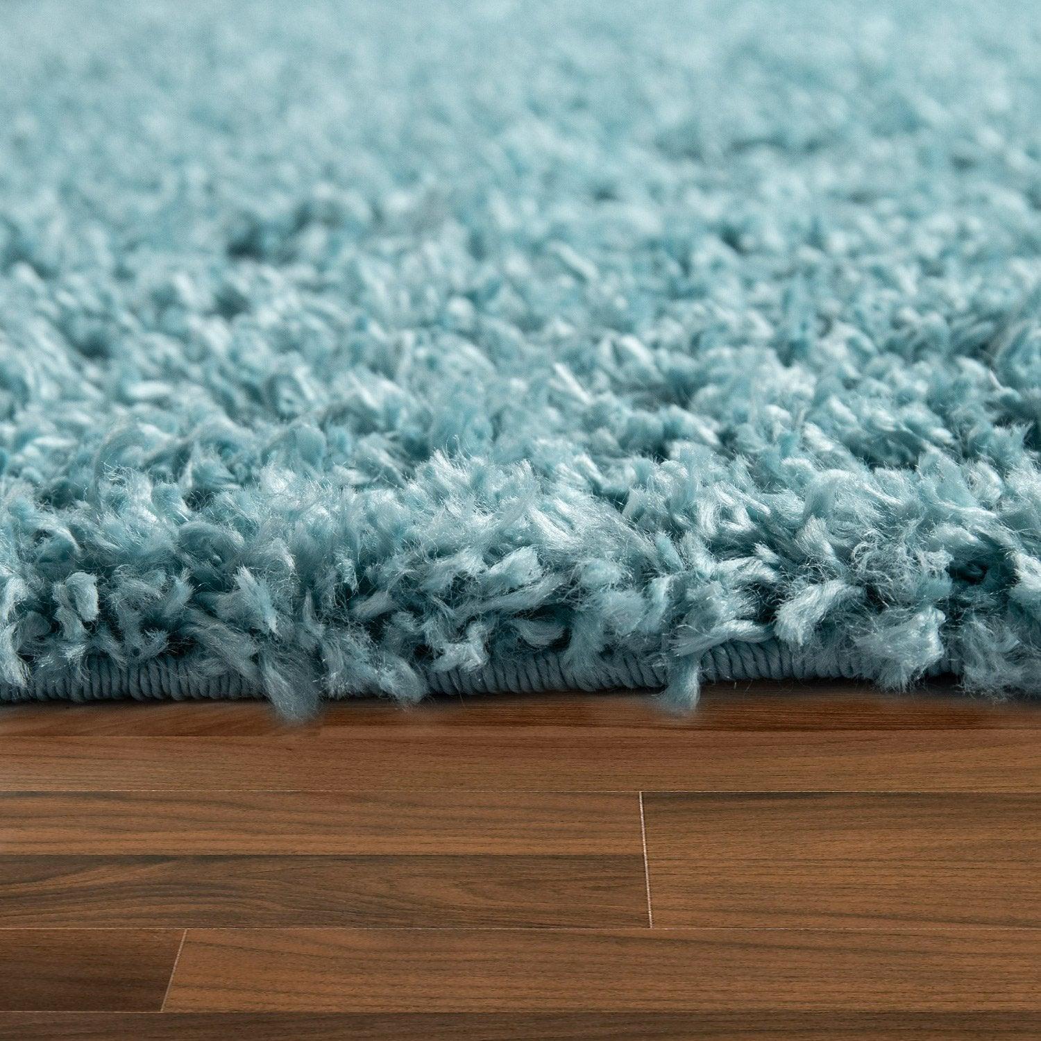 Simple High-Pile Rug Blue Turqouis Living Room Robust