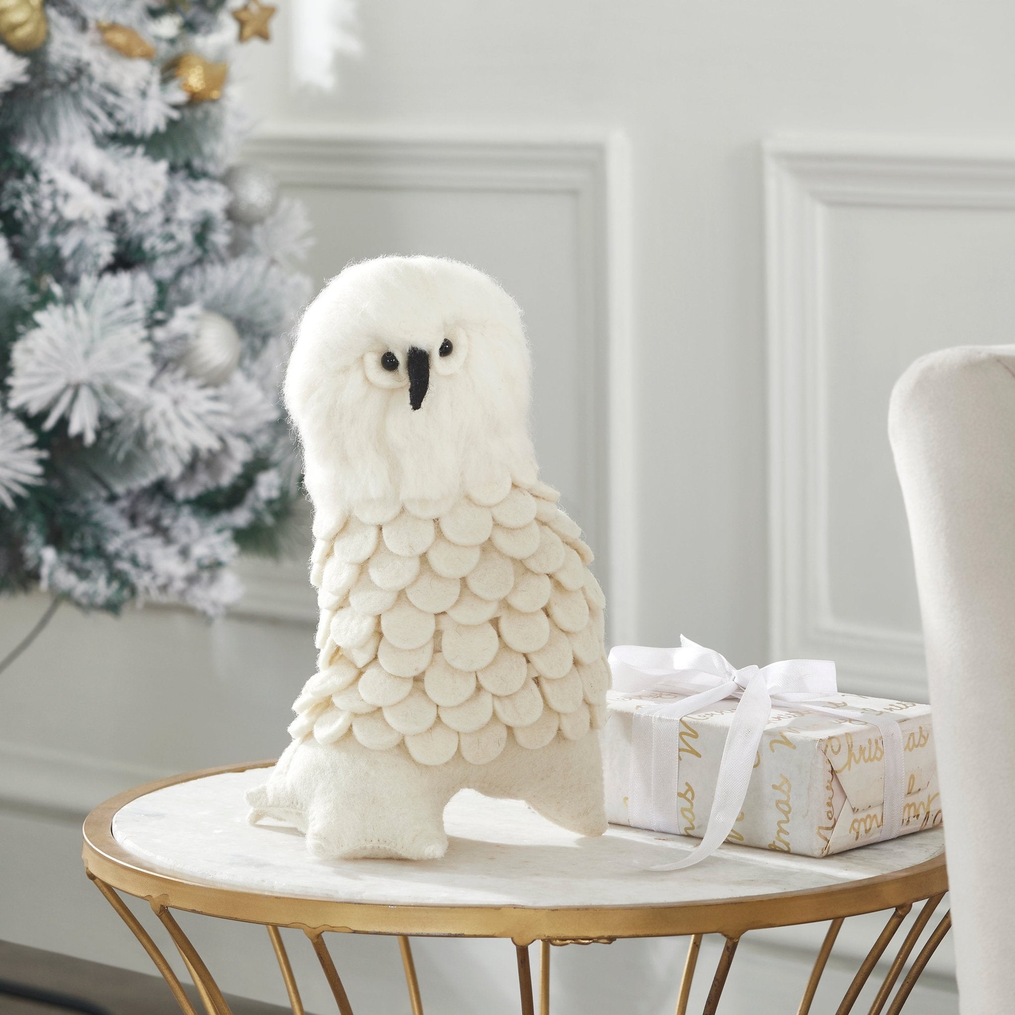 Snowy Owl Handmade Hand Felted Wool Christmas Tree Topper Arcadia Home