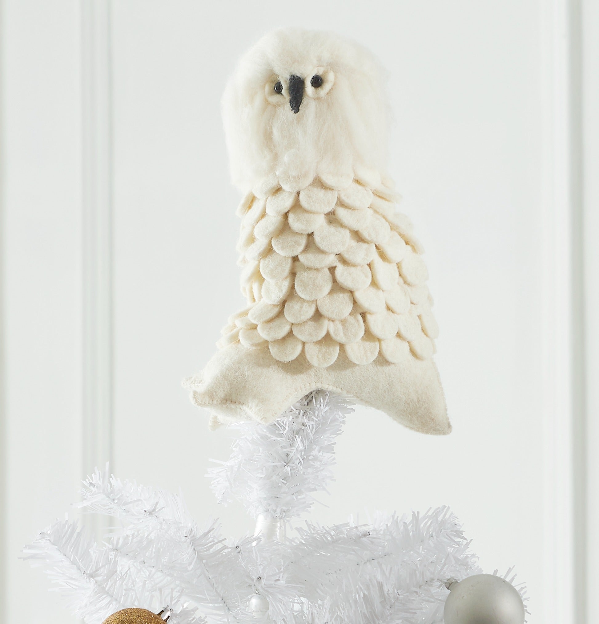 Snowy Owl Handmade Hand Felted Wool Christmas Tree Topper Arcadia Home